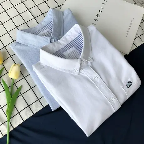 2020春新款韩版休闲白衬衫女长袖学院风宽松百搭学生刺绣打底衬衣图片