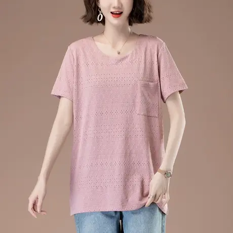 短袖T恤女夏季宽松加大码女装中年妈妈休闲中长款遮肚显瘦上衣衫商品大图