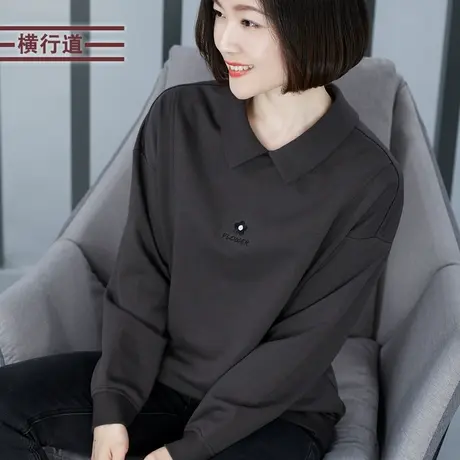 2025春季女装翻领卫衣刺绣口袋宽松长袖拉链胖MM上衣妈妈中年春装商品大图