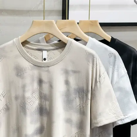 美式复古男士短袖高街潮牌ins痞帅炸街t恤男夏季2023新款宽松上衣商品大图