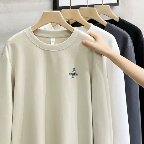 都市休闲卫衣男春秋季2023新款圆领宽松重磅长袖t恤刺绣打底衫潮商品大图