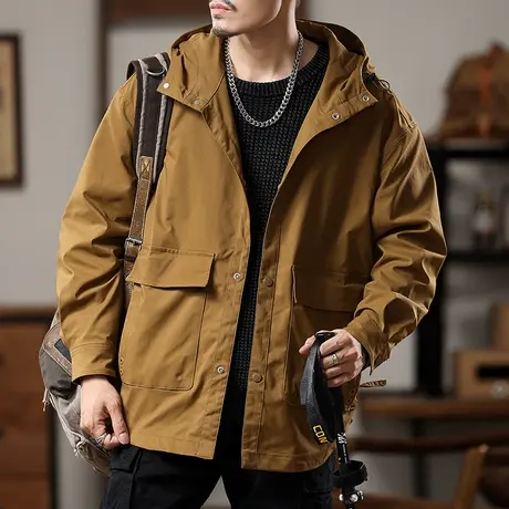 时尚宽松夹克外套男士上档次休闲外套男纯色保暖外套秋冬款夹克商品大图