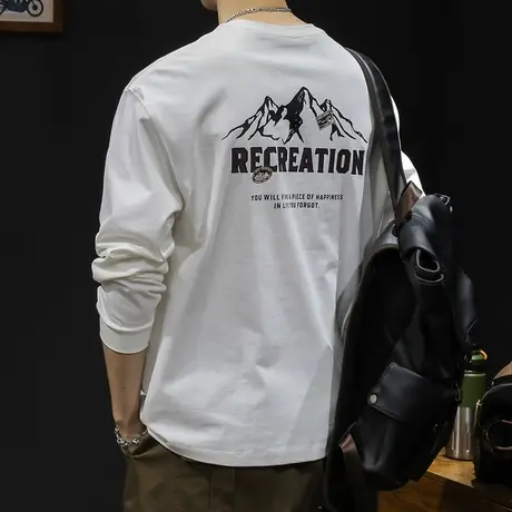 纯棉长袖t恤男百搭潮宽松大码春季2024新款男士内搭白色衣服春秋商品大图