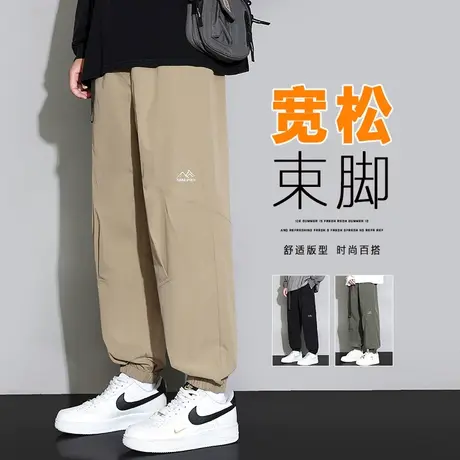 卡其色男装束脚工装春秋款美式高街男裤子春季日系港风休闲裤春天商品大图