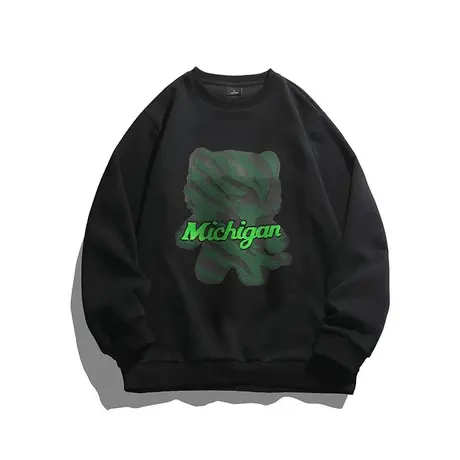 黑色潮牌印花长袖T恤春季男款美式高街圆领卫衣春秋款男装上衣服商品大图