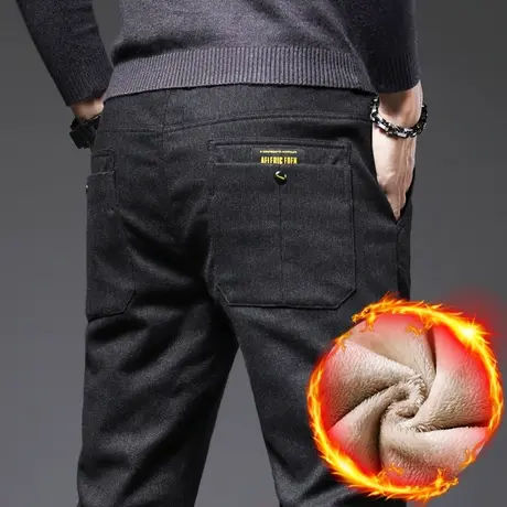 冬季加绒加厚男裤秋冬款2023新款男士休闲长裤子修身小脚棉裤冬装图片