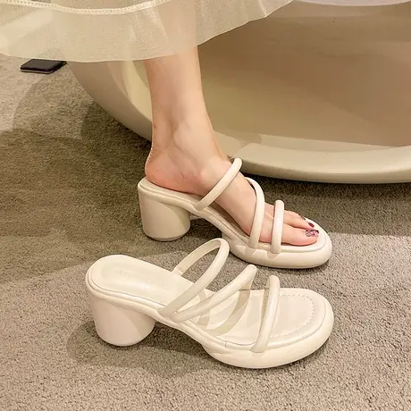 凉拖鞋女夏外穿2024年新款时尚百搭粗跟仙女风复古法式小众高跟鞋商品大图