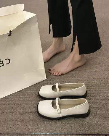 玛丽珍软平底单鞋女2023夏季新款方头小皮鞋复古配裙子晚晚温柔鞋图片