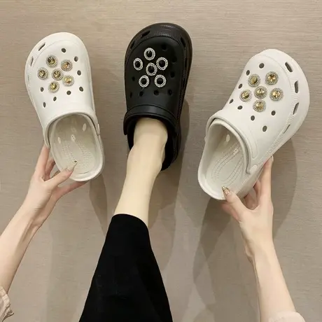 水钻高跟洞洞鞋女时尚外穿2024新款夏季包头护士凉鞋厚底沙滩拖鞋商品大图
