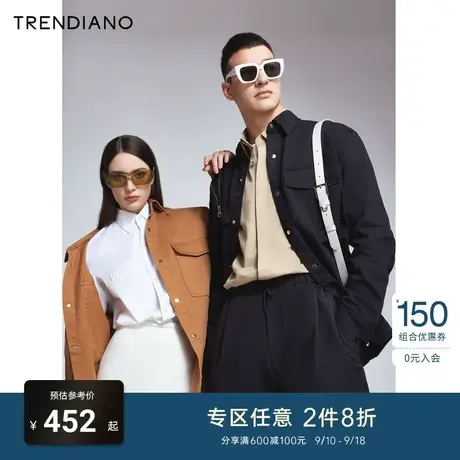 TRENDIANO潮牌官方男装衬衣时尚百搭简约拉链解构工装风衬衫男商品大图