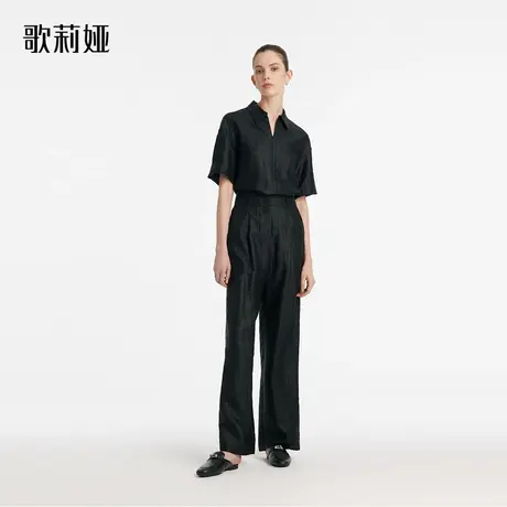 换购|歌莉娅女裤新款高级感龟纹香云纱直筒裤气质高腰长裤子商品大图