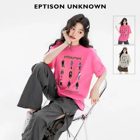 EPTISON短袖T恤女2024夏季新款复古纯棉宽松洋气美式印花休闲上衣图片