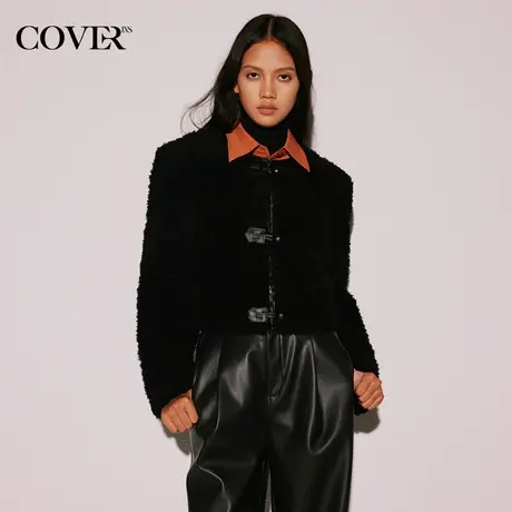 COVER2023冬季新中式羊毛拼接门襟短外套图片