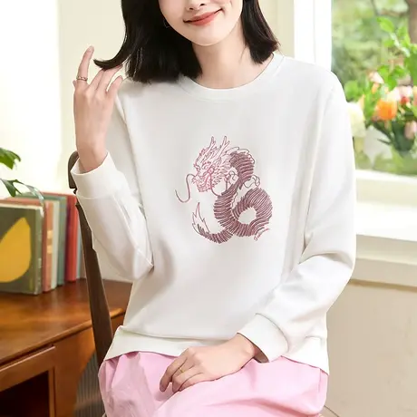 圆领卫衣女士春装2024龙年新款时尚设计感刺绣上衣本命年百搭女装图片