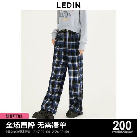 【商场同款】乐町新品时尚休闲长裤23秋新款格纹阔腿裤C2GBD3301商品大图