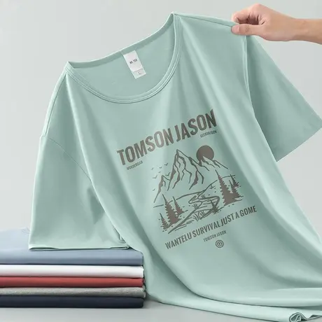 莫代尔短袖t恤男装2024新款夏季冰丝凉感半袖速干透气体恤衫潮流商品大图