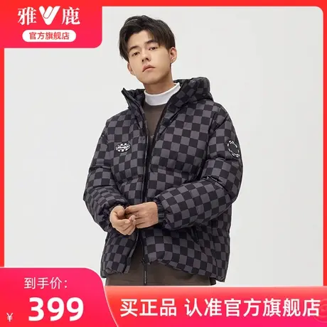 雅鹿时尚格子羽绒服加厚2024冬季新款时尚连帽面包服保暖外套男装商品大图