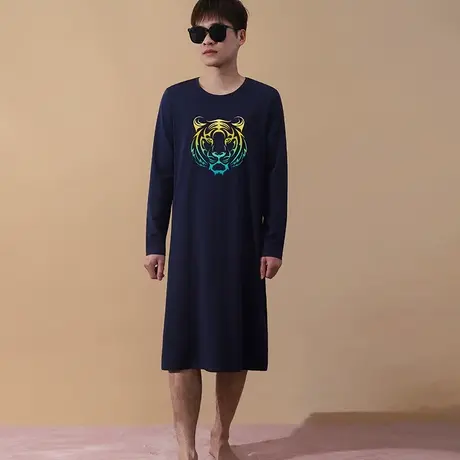 成人长袖连体睡衣男薄款男土睡裙长款春夏商品大图