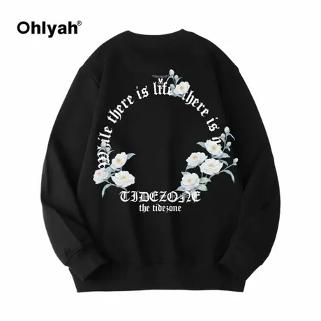 Ohlyah圆领大码黑色卫衣男秋季潮流百搭宽松潮牌ins学生定制班服商品大图