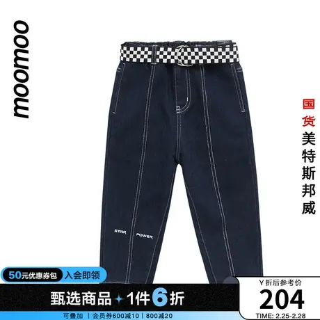 moomoo童装男童休闲裤秋冬季复合绒牛仔长裤儿童运动裤加绒卫裤商品大图