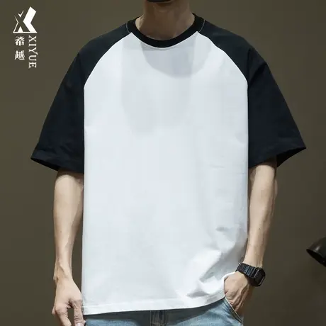 希越250g重磅插肩袖短袖T恤男2024春夏新款宽松大码休闲男士体恤商品大图