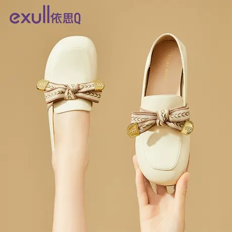 依思q蝴蝶结一脚蹬单鞋女春秋2024年新款法式平底软底气质乐福鞋商品大图