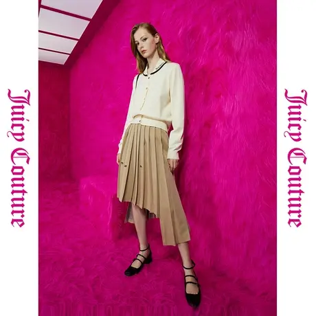 Juicy Couture橘滋秋女女装年新款复古撞色边小翻领毛织女式开衫商品大图