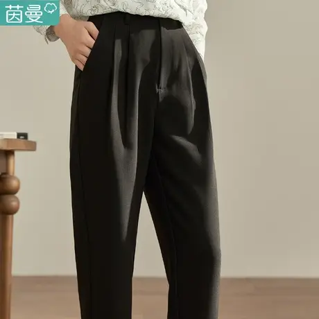 茵曼西装裤女裤休闲裤春季2024年新款显瘦直筒裤黑色裤子九分裤图片