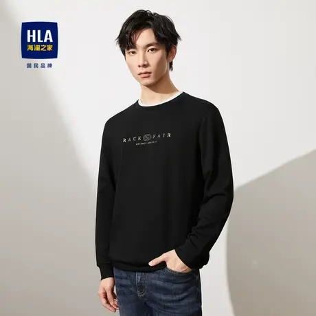 HLA/海澜之家空气层长袖T恤2023秋季圆领高周波印花保暖上衣男商品大图