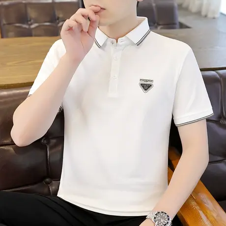 翻领POLO男短袖T恤2023新夏季潮流修身半袖男t休闲纯色男装上衣服图片