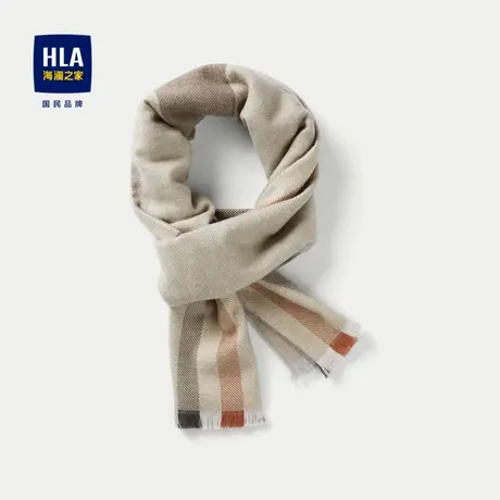 HLA/海澜之家含绵羊毛围巾23新款撞色拼接斜纹质感蓬松保暖围巾男商品大图