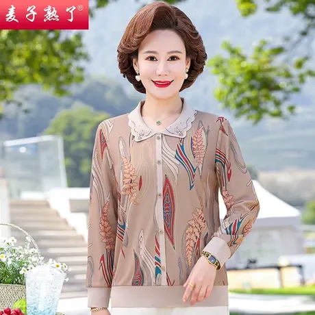 2023春秋季新款妈妈装花衬衫中老年女上衣服阔太太打底外穿T恤商品大图