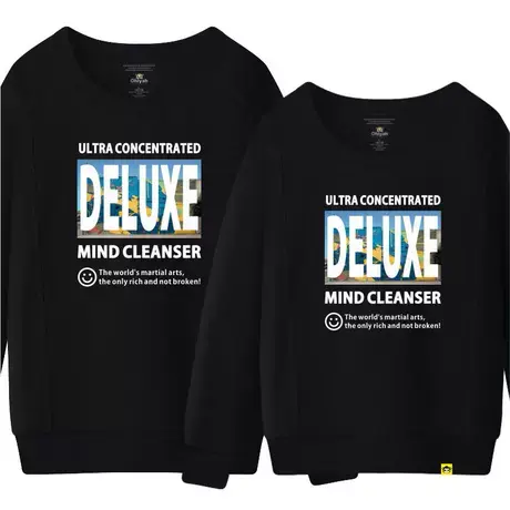 Ohlyah品牌卫衣2022新款女长袖情侣装薄款黑色圆领纯棉上衣打底衫商品大图