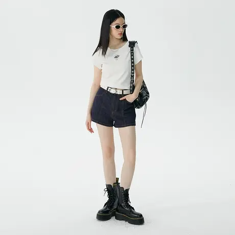 omont蛋挞家 撞色明线牛仔短裤女夏季2023新款高腰小个子显瘦裤子图片