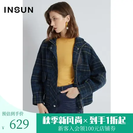 【断码清仓】恩裳冬季经典格纹衬衫式宽松毛呢外套女小个子商品大图