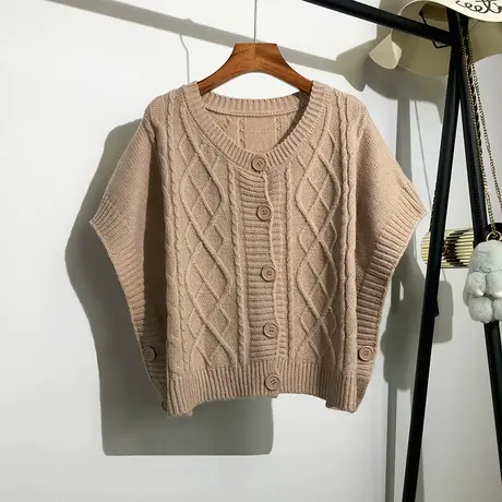 大码毛衣马甲开衫女秋冬新款韩版宽松圆领短款无袖针织衫背心外套商品大图