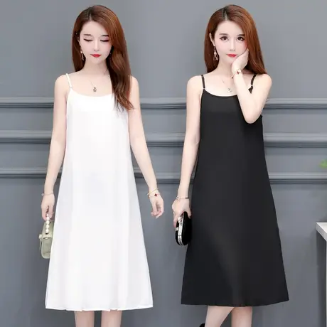 夏季宽松大码外穿打底裙内搭衬裙黑色百搭中长款吊带背心连衣裙女图片