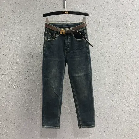 2023秋季新款时尚高级感复古洗水九分牛仔裤女百搭显瘦直筒烟管裤商品大图