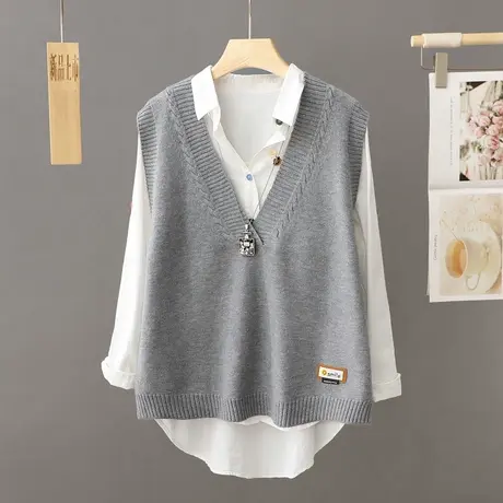 春秋V领毛衣背心针织马甲女新款2023外搭日系宽松慵懒风毛线叠穿图片
