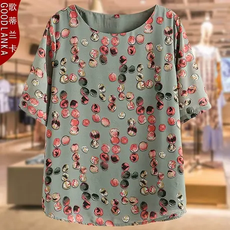 40-50岁中年妈妈夏装雪纺衫上衣大码宽松洋气减龄妈妈装短袖T恤女商品大图
