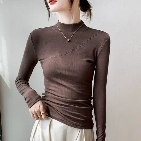 黑色打底衫女半高领2023早春新款长袖T恤内搭洋气独特别致上衣服商品大图