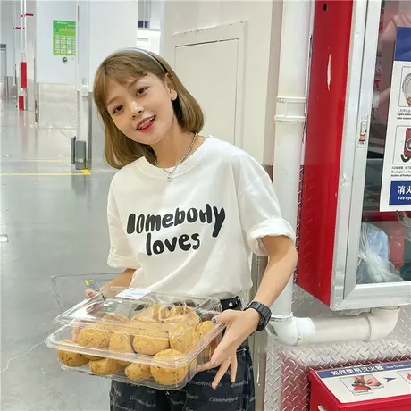 2023新款韩版夏装港风盐系少女ins纯棉宽松bf短袖T恤上衣ulzzang商品大图