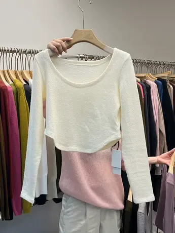 针织衫女秋2022新款韩系简约短款低领内搭弧形下摆bm风上衣打底衫商品大图