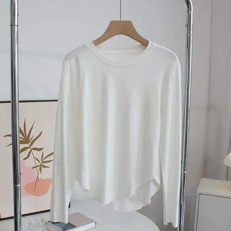 巨柔软~设计感莫代尔t恤女春秋季圆领长袖打底衫不规则舞蹈服上衣商品大图