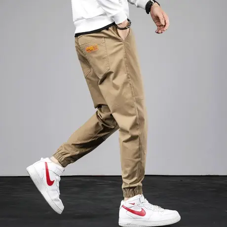 秋季卡其色男裤纯棉青少年长裤子男士工装休闲裤宽松束脚男生学生商品大图