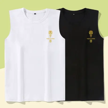 夏季重磅宽松纯棉无袖t恤男士坎肩背心中国风运动健身上衣服砍袖商品大图