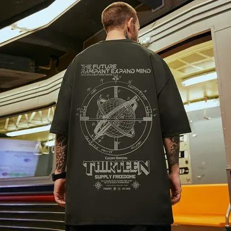 oversize美式潮牌大码胖子男装国潮宽松纯棉短袖T恤潮流ins半袖夏商品大图