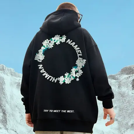 2023新款潮牌胖子男装连帽宽松上衣加肥加大码加绒卫衣秋冬季潮流图片