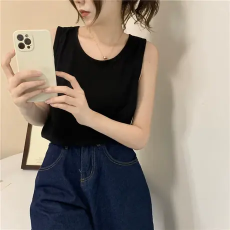 纯棉吊带运动坎肩背心无袖t恤女夏季设计感小众外穿宽松挂脖上衣图片