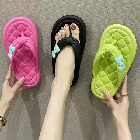 人字拖女夏季外穿仙女风可爱蝴蝶结厚底防滑夹脚沙滩凉拖鞋ins潮商品大图